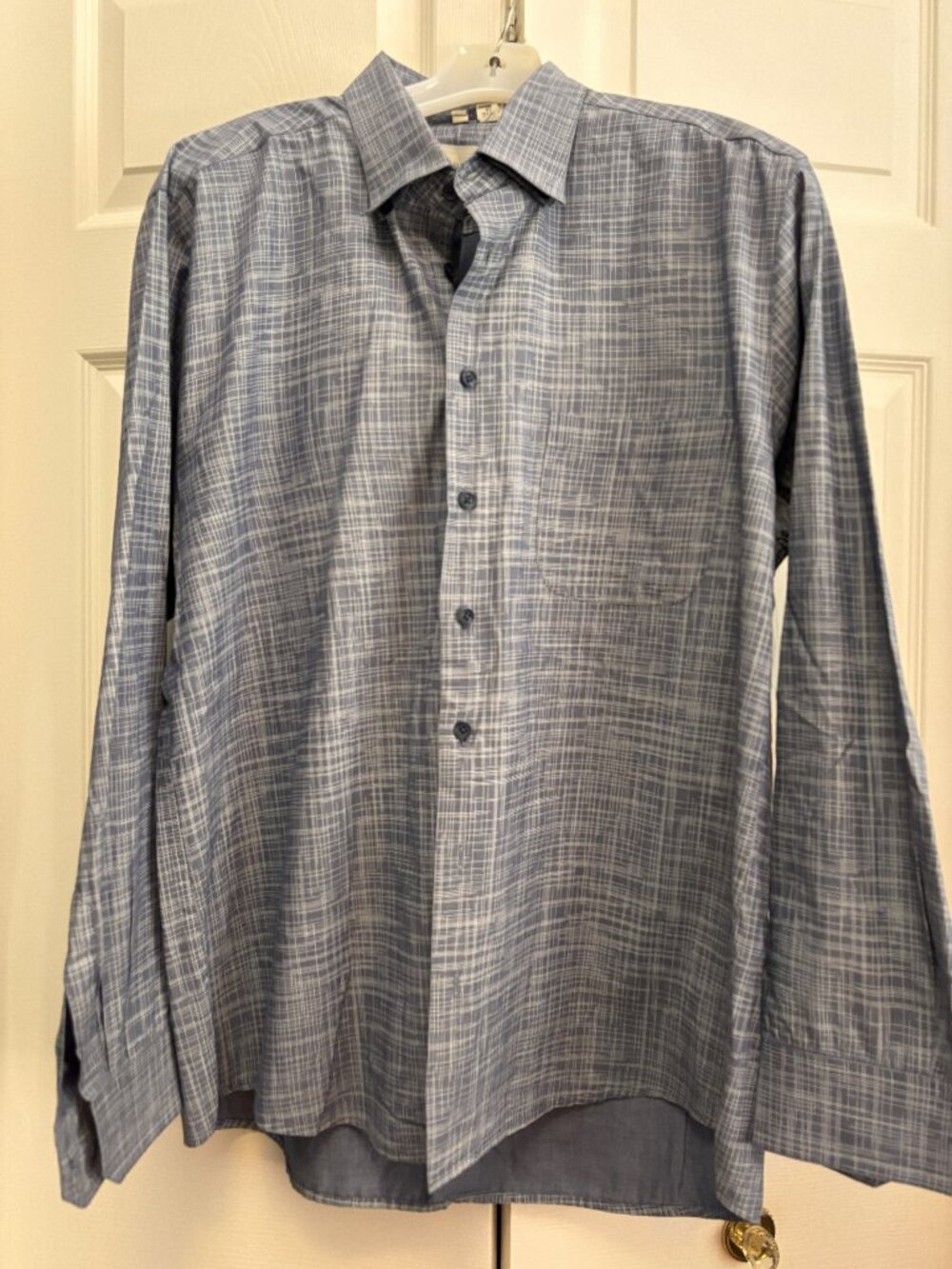 Haupt Blue Plaid Button Front Shirt Large 16.5 Long Sleeve NWOT